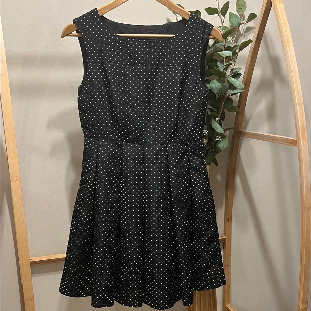 Zara Black White Polka Dot Pleated Skirt Dress a159